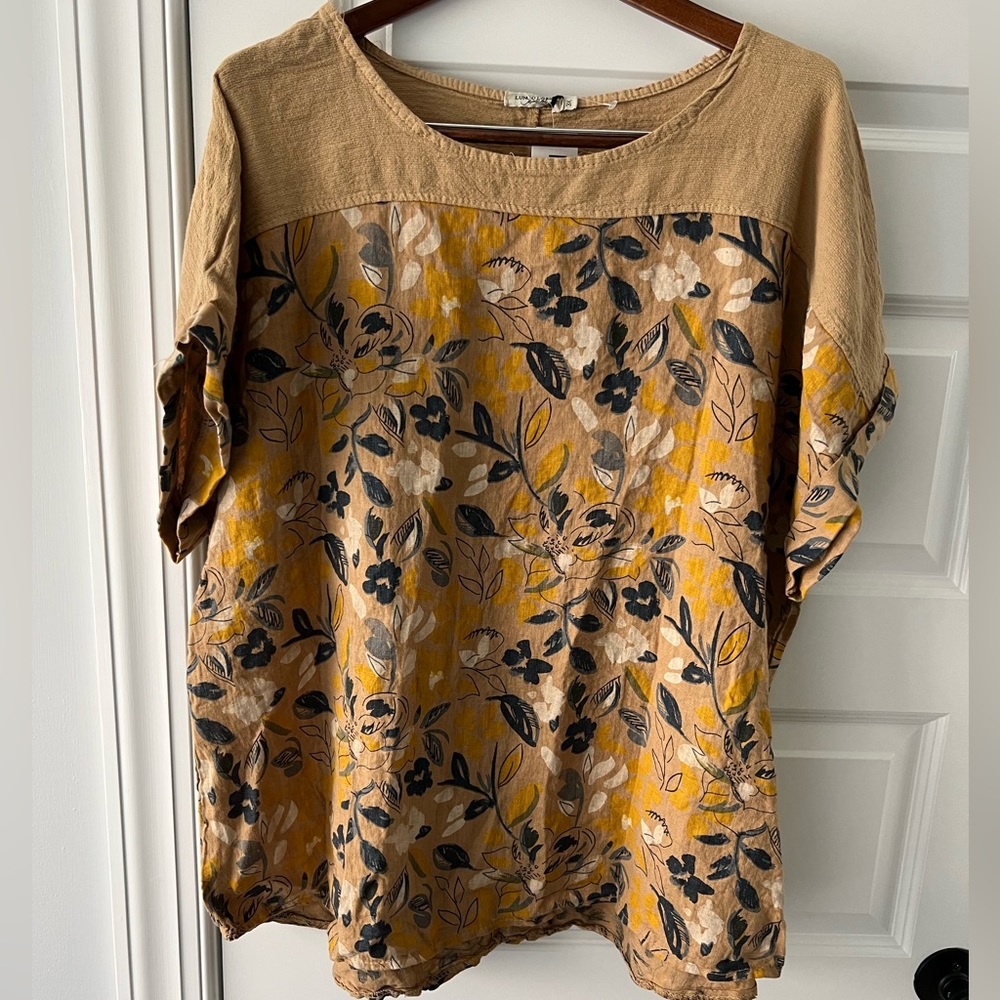 LUNGO L’ARNO Made In Italy womens 3X Linen Top short sleeve NWT Floral High Low